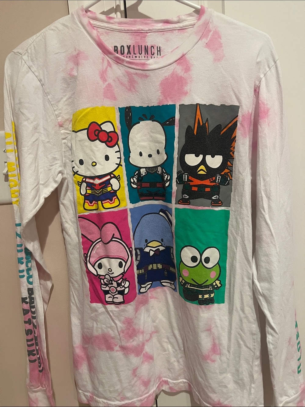 BoxLunch White & Pink Tie-Dye Hello Kitty and Friends Character Long Sleeve Tee